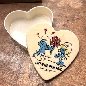 Vintage The Smurfs Heart Shaped Trinket Box